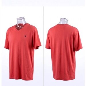 Polo Ralph Lauren Men XL Red Orange V-neck Short Sleeve Cotton Blue Pony T-Shirt